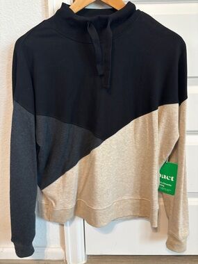 NWT Pact women’s Colorblock Pullover Sweater - Black, Charcoal & Beige